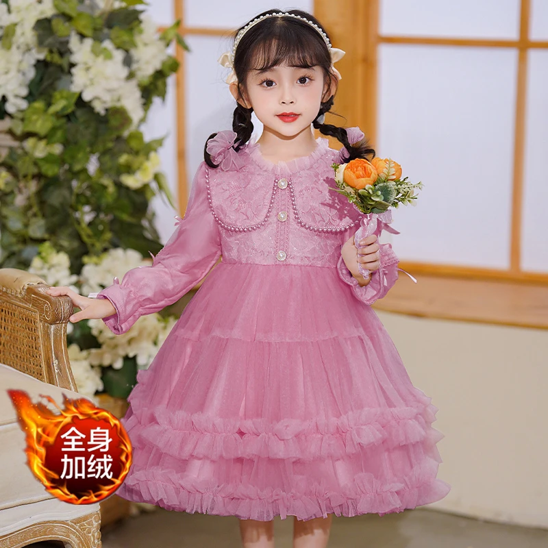 女童连衣裙秋冬2024新款儿童洋气蓬蓬纱公主裙小女孩长袖童装裙子