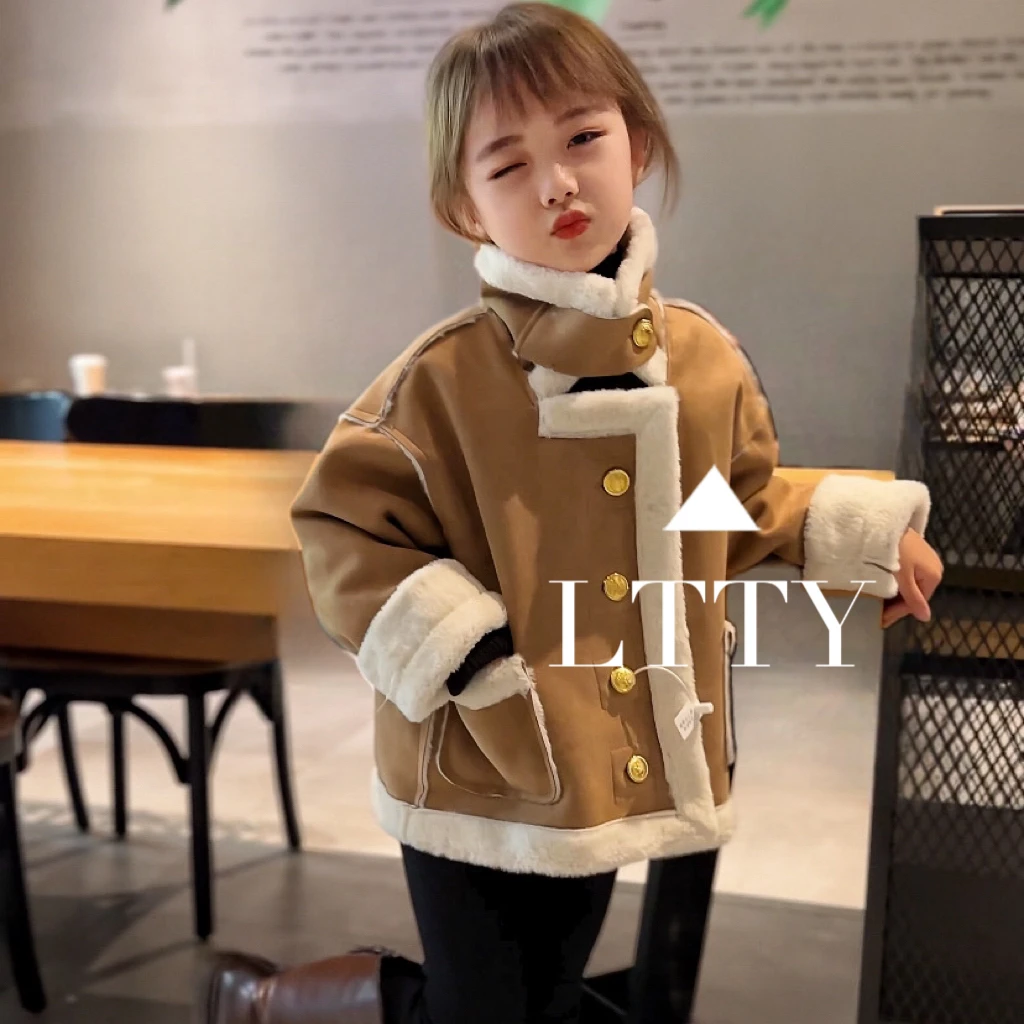 2023冬季新款亲子女童中大童时尚女孩秋冬加绒加厚皮毛一体外套潮