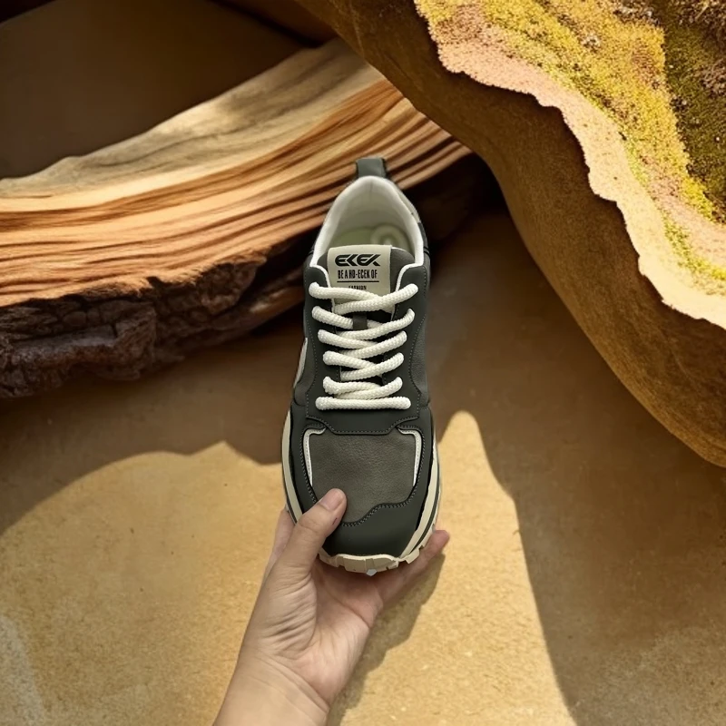 秋季新品时尚潮流男款休闲鞋百搭舒适单鞋拼色系带圆头单里轻便鞋