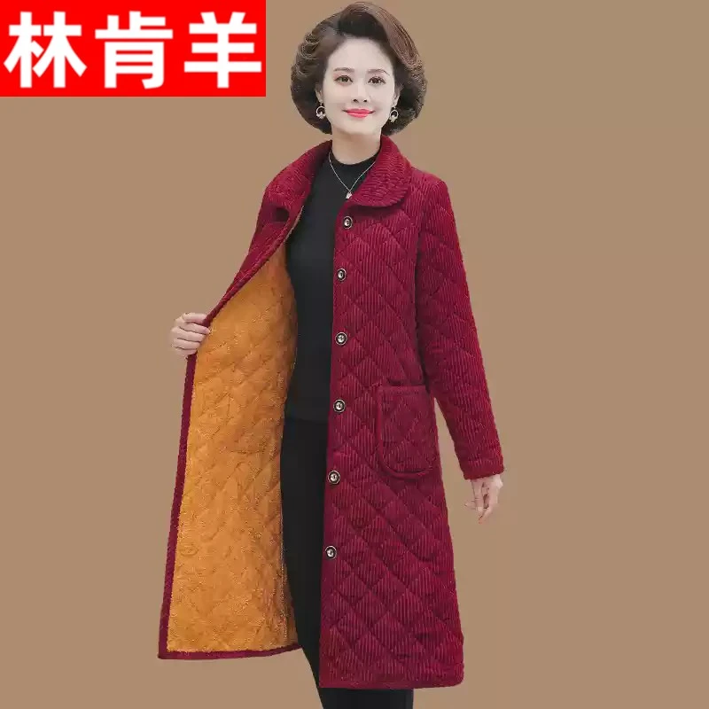 中老年棉衣女中长款棉服妈妈装洋气外套冬季加绒加厚大码棉袄罩衣