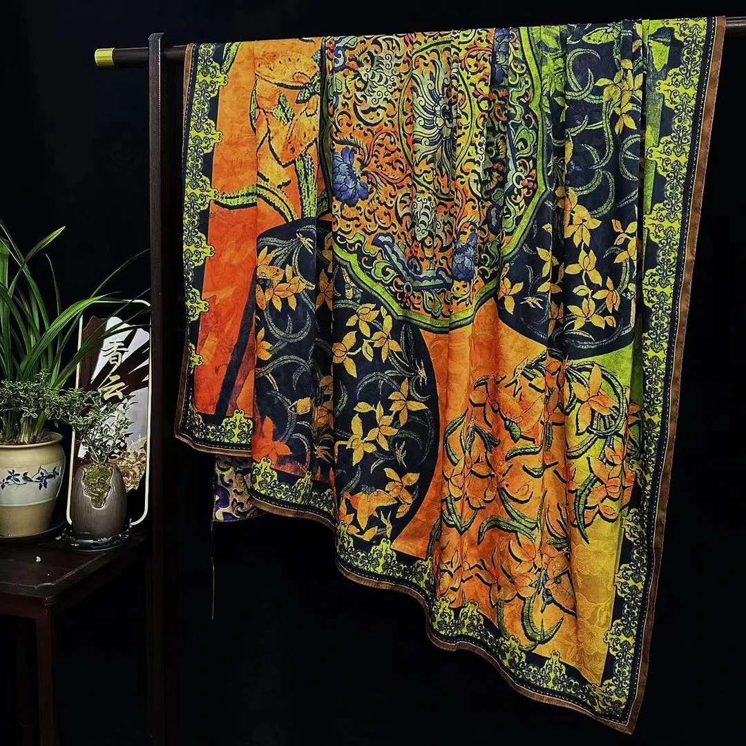 【朴树萤花】花萝香云纱新中式国风披肩大方巾140*140（432-A）