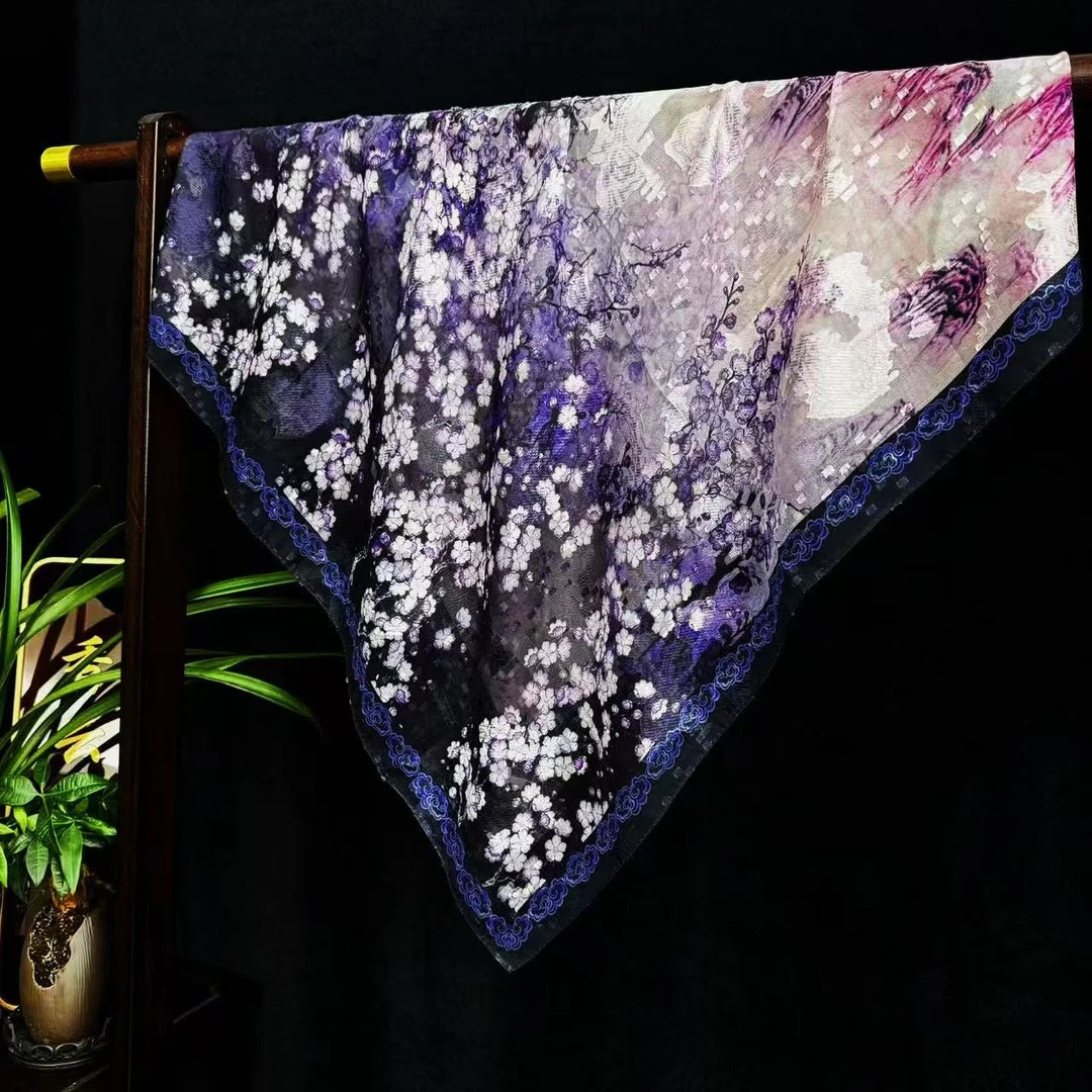 【紫萱】剪花方巾香云纱新中式国风百搭丝巾70*70（039-A）