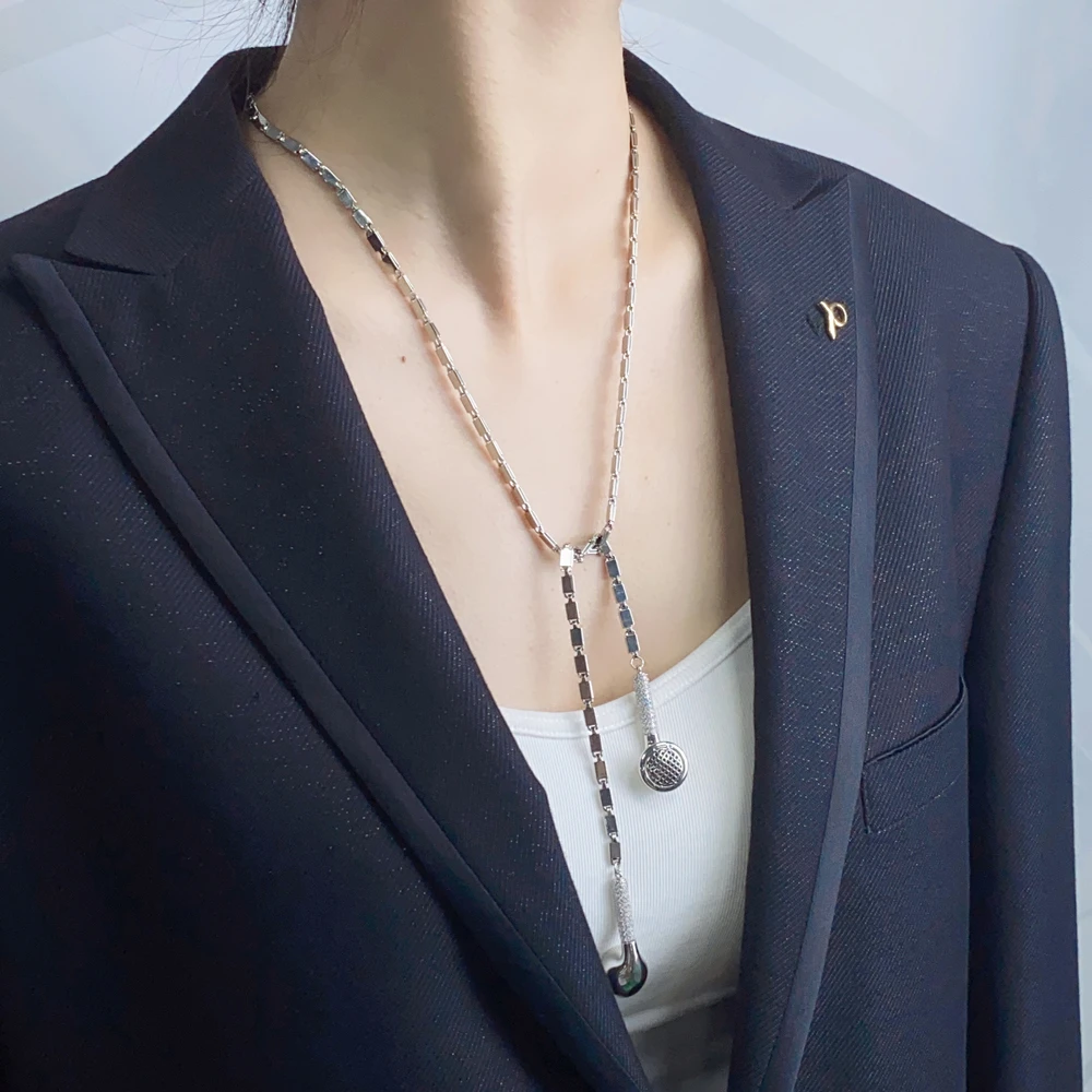 铜项链 潮酷秋冬百搭项链嘻哈小众耳机吊坠长款毛衣链个性