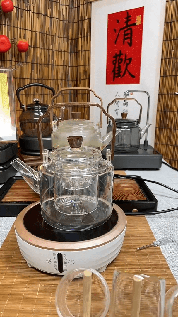 【闪购商品】高硼硅透明直身壶+真茗堂1500白色