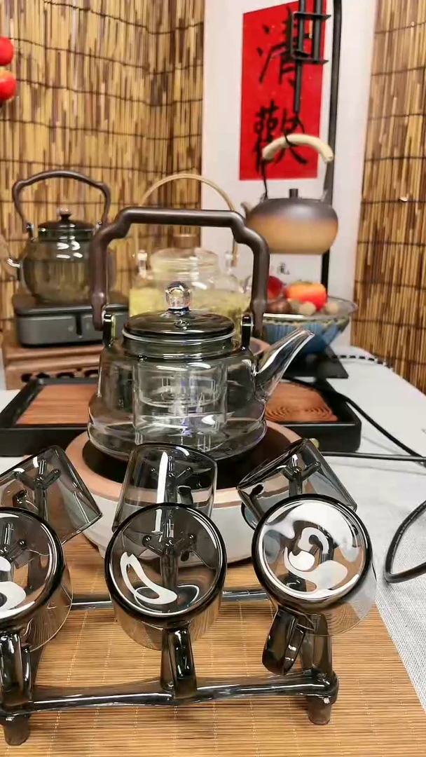【闪购商品】高硼硅真茗堂1500W黑色+星辰壶+灰杯+架子