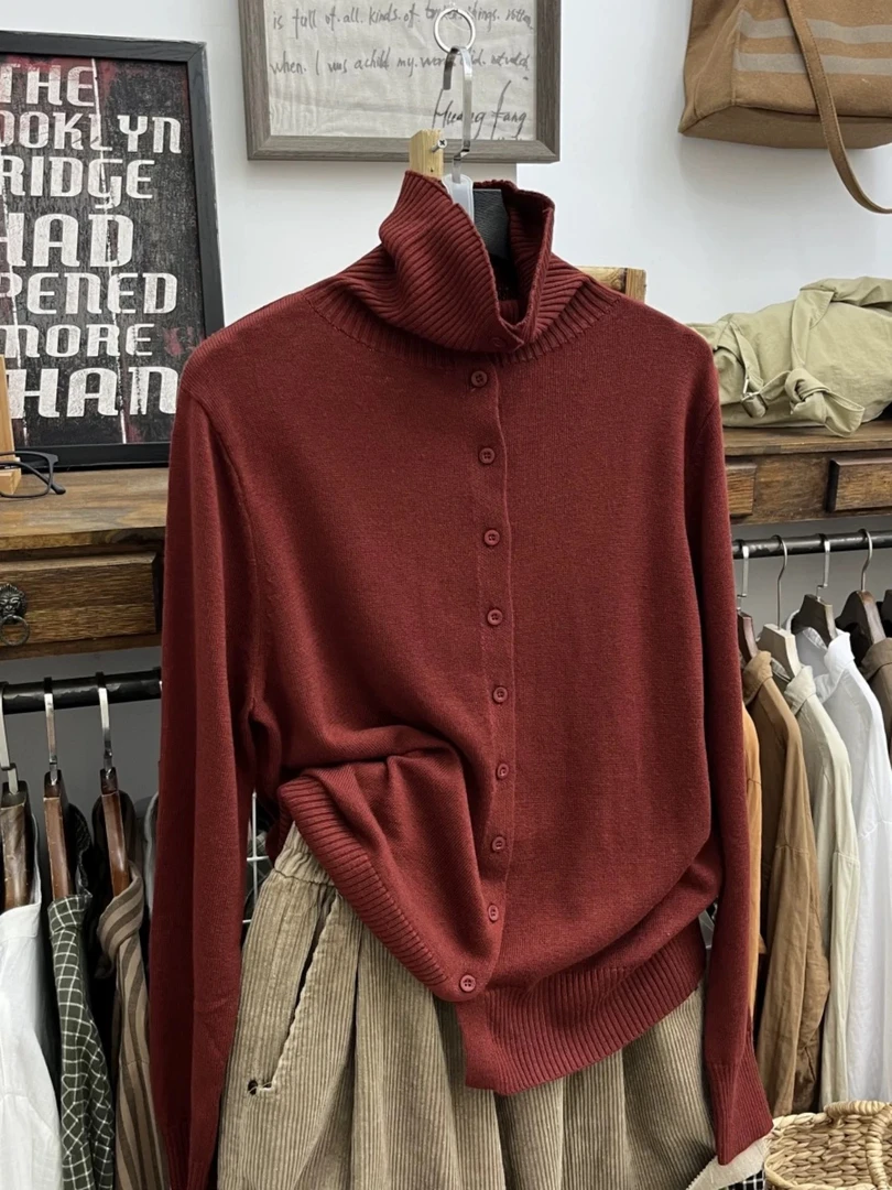 2024文艺高领开衫打底毛衣女9羊 毛开衫时尚大码气质针织外穿上衣