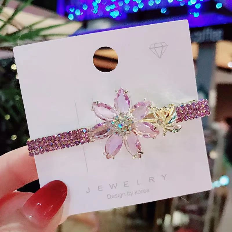 锌合金合成锆石发饰 几何形锆石水晶彩色刘海发夹边夹花朵发卡