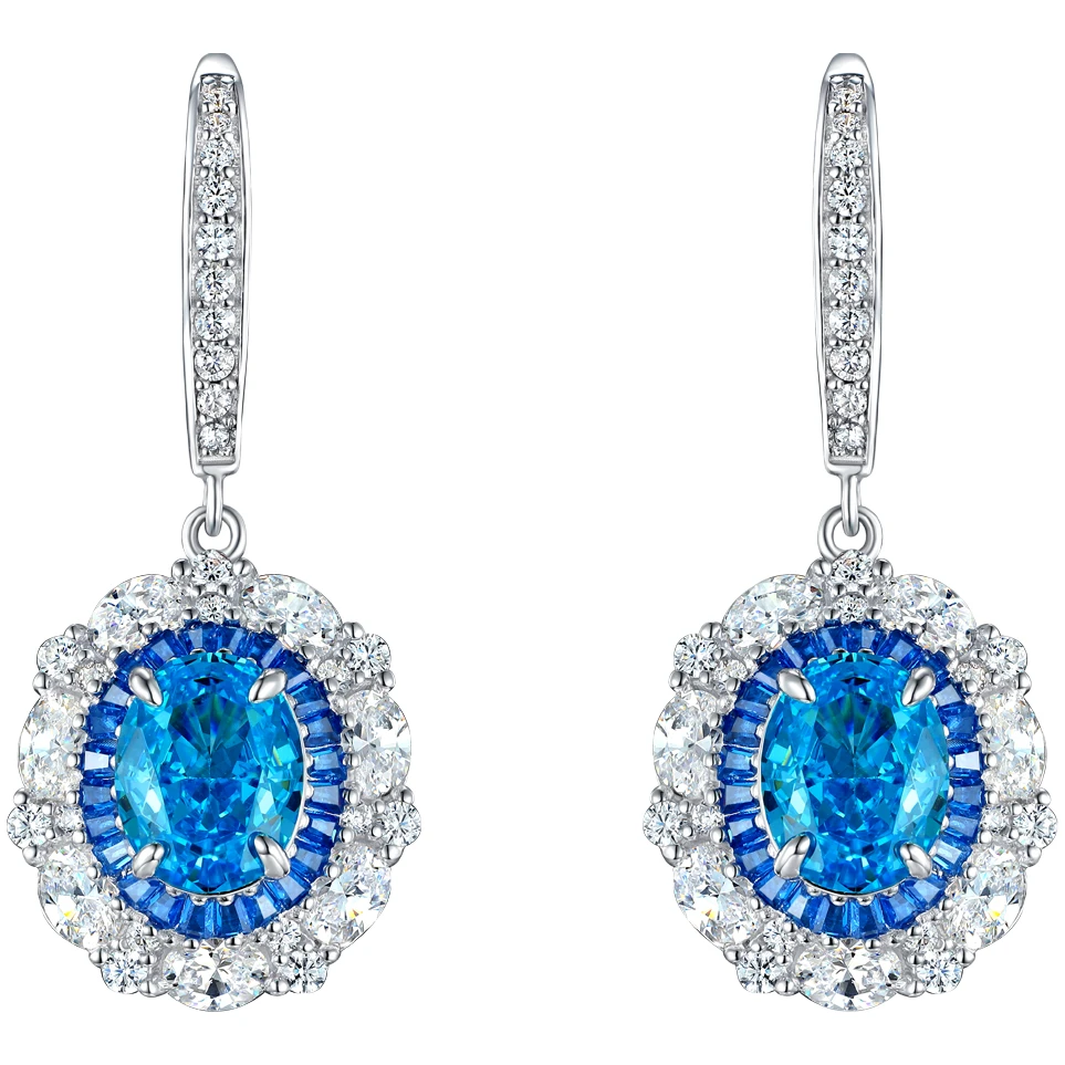 925银合成锆石耳饰  M▪Y S925银镶嵌 高端气质百搭蓝色椭圆耳饰