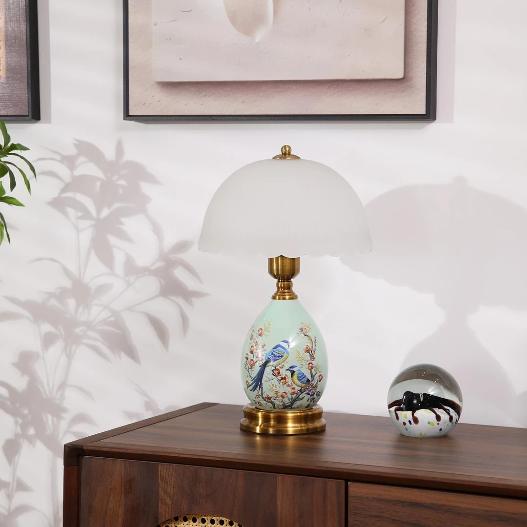 花鸟新中式美式轻奢复古简约床头灯北欧轻奢复古简约家用陶瓷台灯