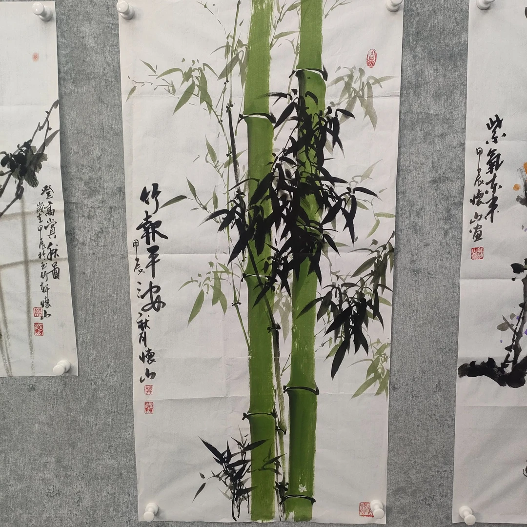 字画竹报平安100*50客厅书房挂画孙怀山