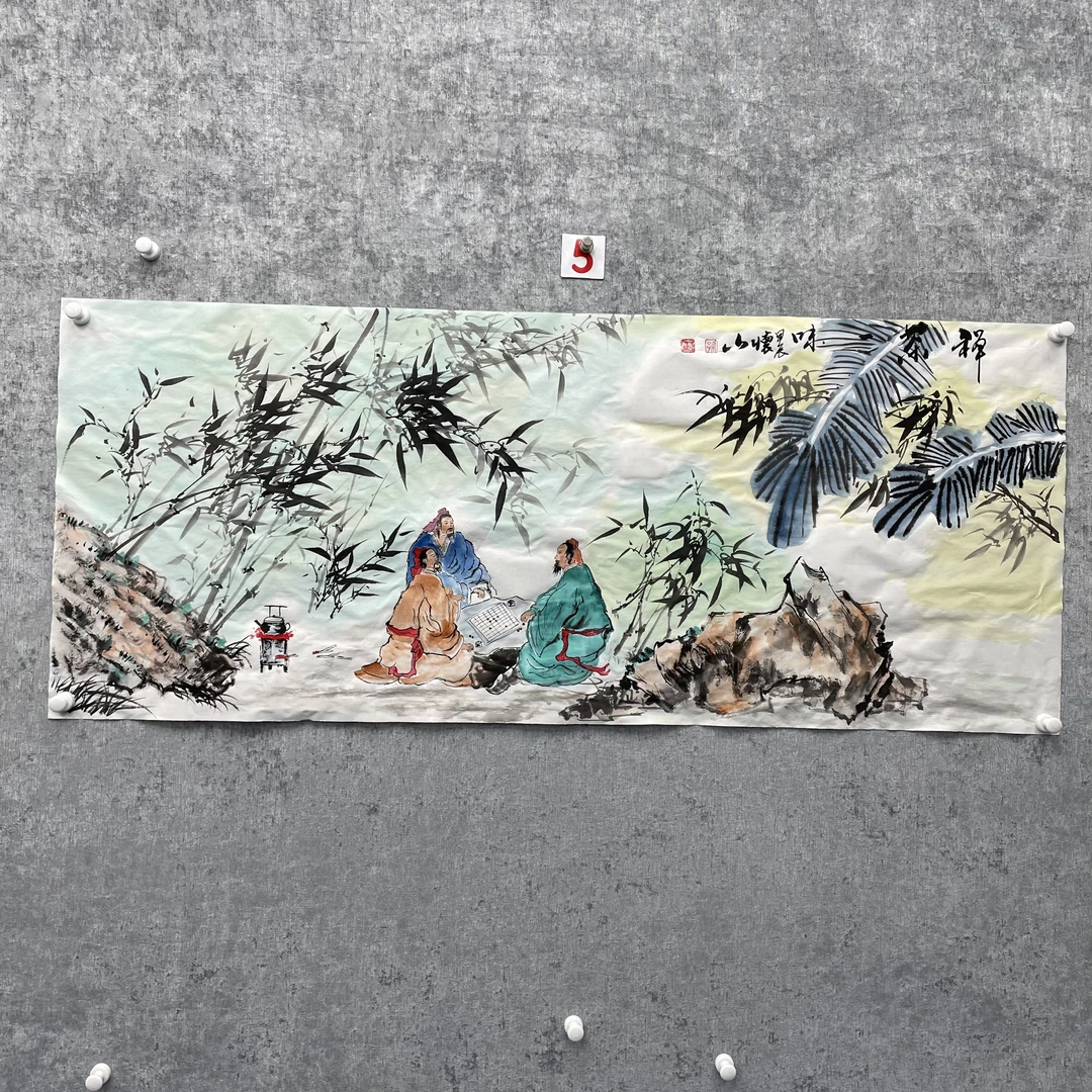 字画138*55禅茶一味客厅书房挂画孙怀山