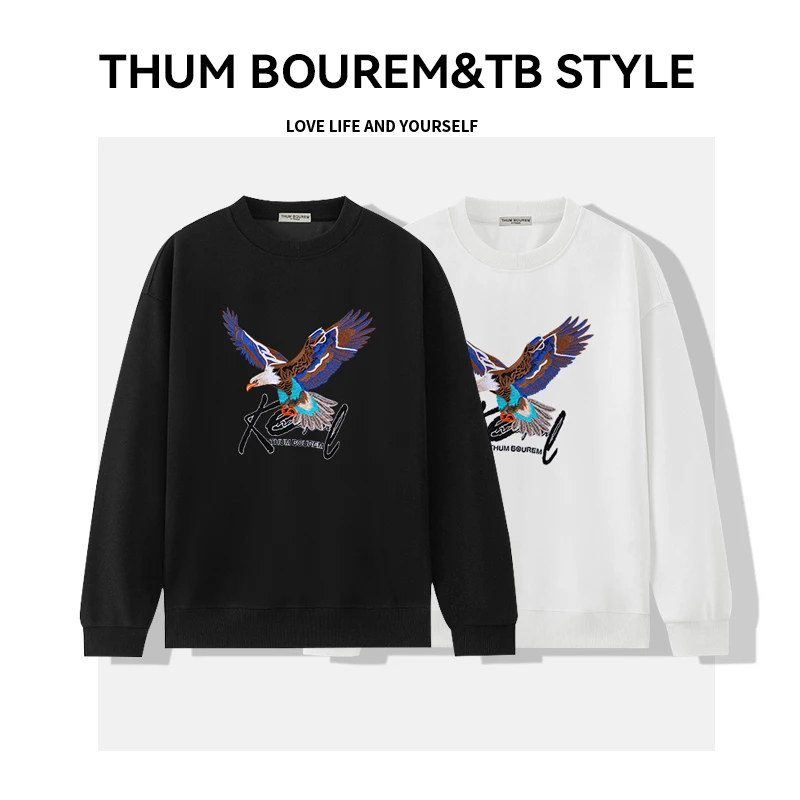 【雄鹰展翅】秋冬新款重工刺绣套头卫衣百搭圆领重磅500g纯棉宽松潮