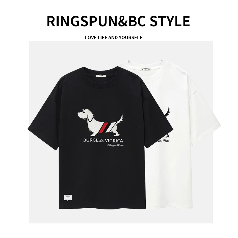 【腊肠狗】夏季潮牌重磅纯棉刺绣圆领短袖T恤宽松男女同款半袖T