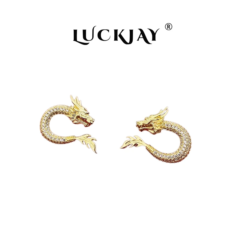 LUCKJAY 合金合成锆石耳饰 龙年本命年盘龙耳钉轻奢气质精致满钻