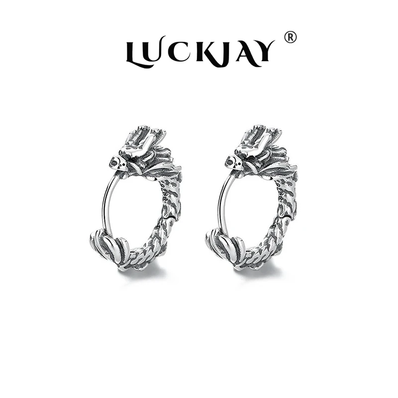 LUCKJAY 925银耳饰 轻奢小众龙年生肖耳环龙形耳扣设计感气质耳钉