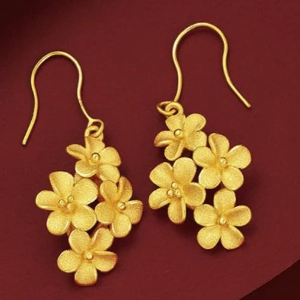 铜合金耳饰 繁花金色耳环扶桑花华丽感耳饰 复古风高级气质饰品