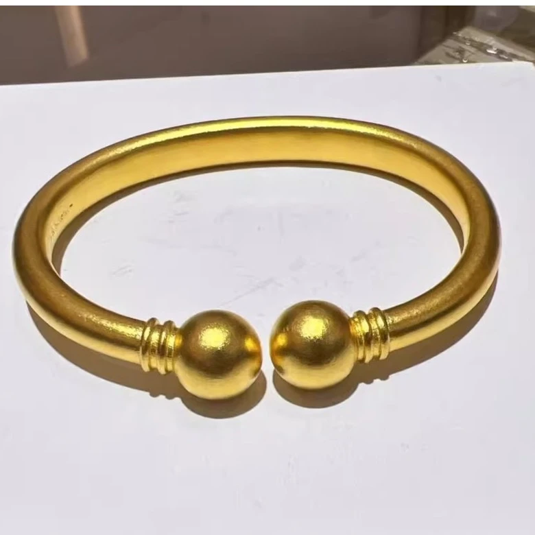 南瓜头泥鳅背蒜头古法手镯 开口金色传统手镯女饰品