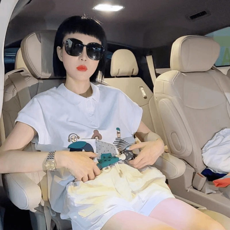 韩风小众风格（翻领三卡通）白色休闲上衣时尚百搭印花洋气夏款