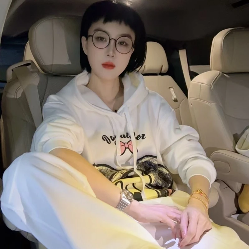 米琪蝴蝶结字母印花加绒长袖秋冬季时尚气质设计师款秋款韩系卫衣