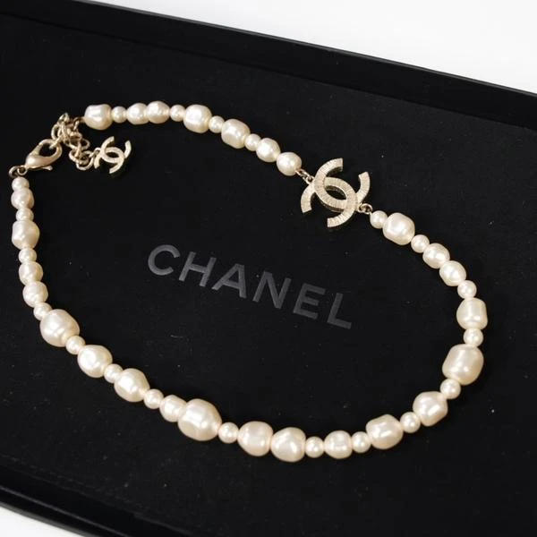 Chanel 坑条双C大小珠项链