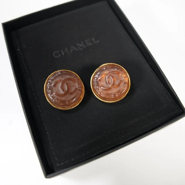 95新 Chanel/香奈儿 CHANEL印章琉璃焦糖耳夹