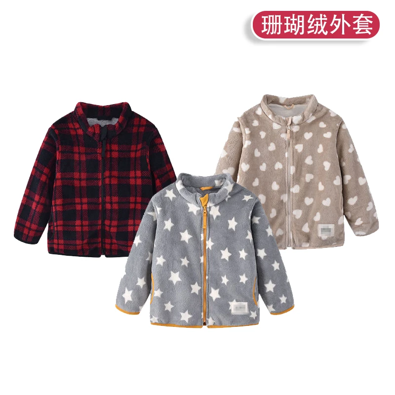 出口日本童装千趣儿童外套男女童加绒上衣宝宝保暖拉链开衫