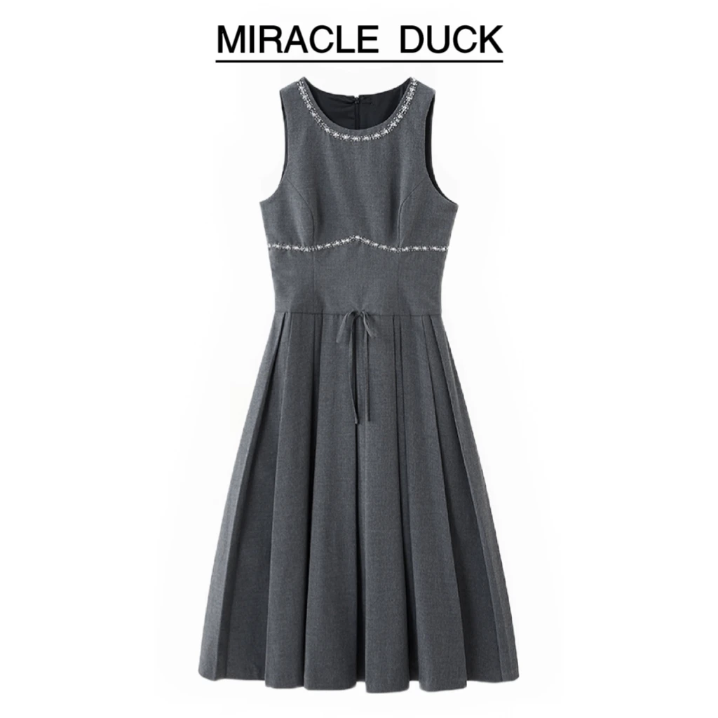1号【烟雾深灰】新款时尚气质学院风重工钉珠显瘦女装连衣裙C1131