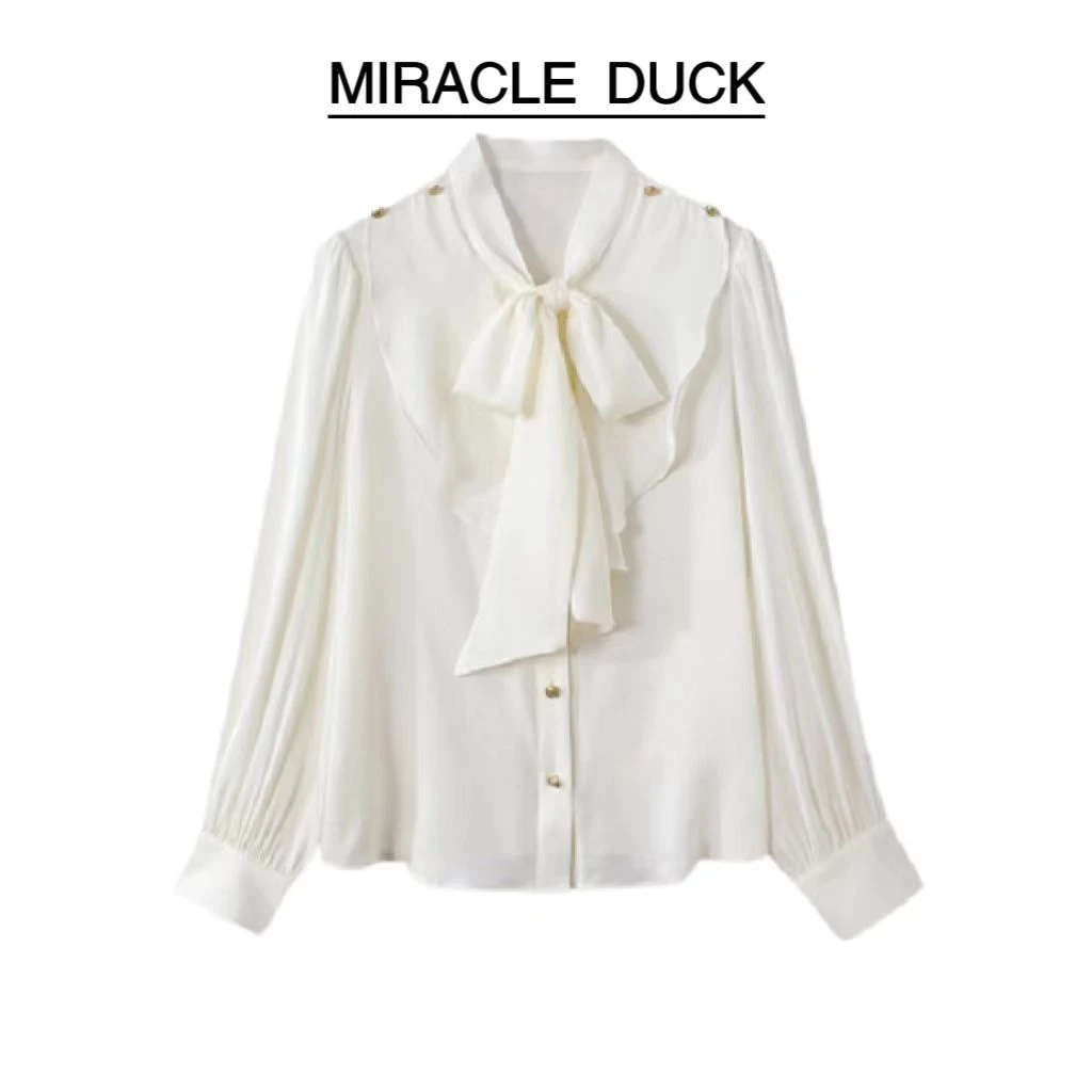 【白月光】新款时尚设计感V领长袖宽松蝴蝶结系带衬衫上衣C127