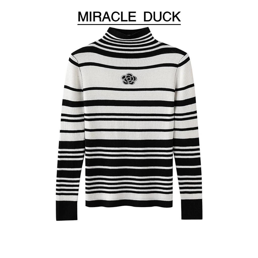 【半高领打底】 秋冬百搭打底撞色条纹半高领长袖针织衫女C1413