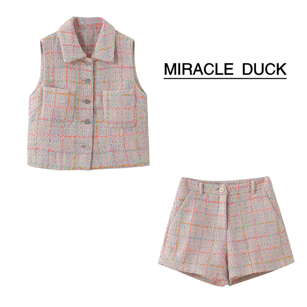 【绚丽多彩】新款气质轻奢小香风粗花呢马甲上衣短裤套装C1311