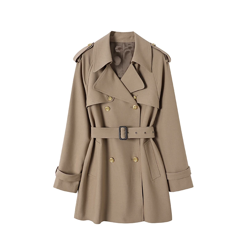 【焦糖摩咖】秋冬时尚法式翻驳领腰带收腰风衣中长款外套女士C738