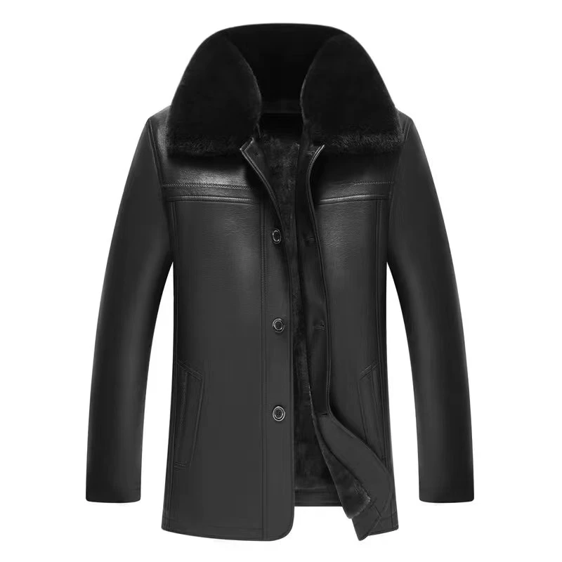 2024年冬季新款皮衣男式加绒加厚翻领皮夹克外套 Qogyakilik