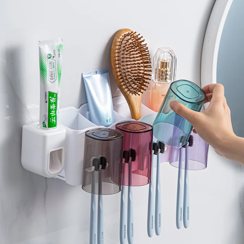伶俐鱼浴室牙刷牙杯置物架免打孔家用漱口杯牙缸卫生间壁挂式