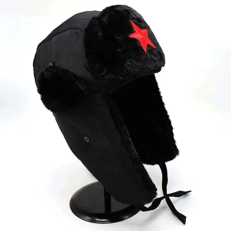 儿童军绿色加棉加厚男童复古亲子雷锋帽东北加绒冬季宝宝五角星帽