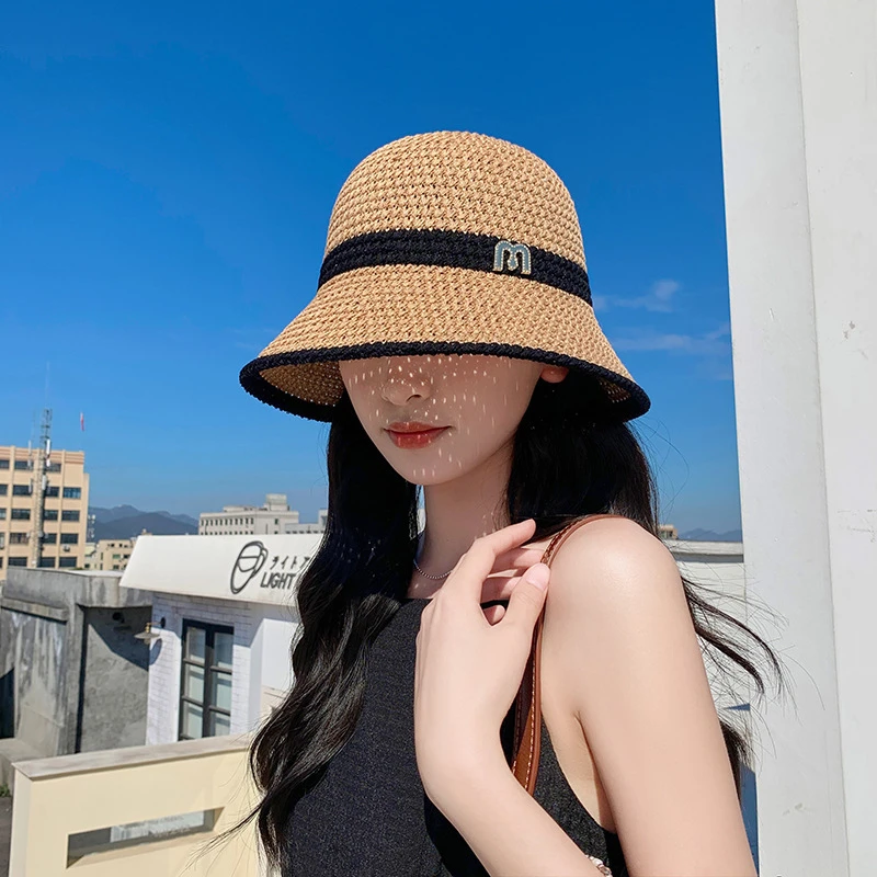 韩版渔夫帽女夏网红针织镂空显脸小盆帽素颜遮脸水桶帽百搭可折叠