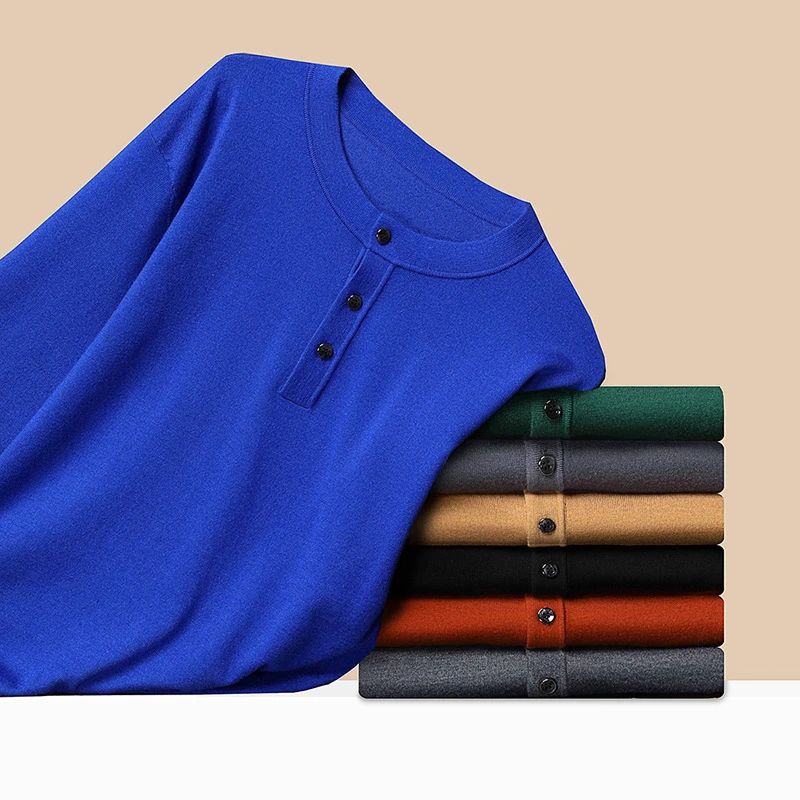 轻奢风直秋季圆领针织T恤男士 polo衫中年商务休闲爸爸秋装