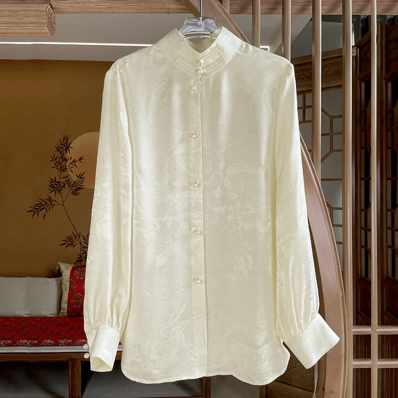 莨缘伊生 【叙白】 中国风气质百搭新中式百兽图真丝衬衫 S195长袖