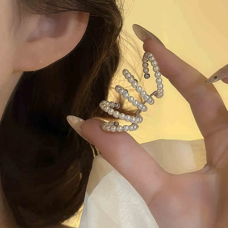合金仿珍珠耳饰 法式轻奢温柔气质多层无耳洞耳骨夹精致高级耳挂