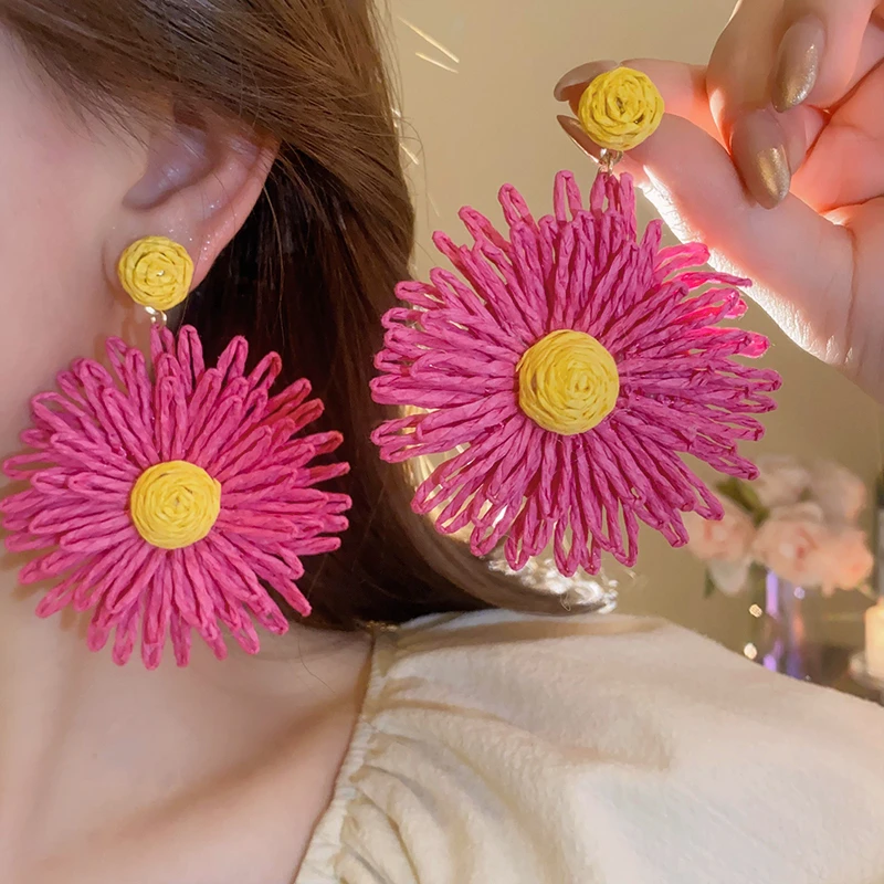 合金耳饰 草藤大花朵耳环夏天独特夸张耳钉新款爆款度假风耳饰女