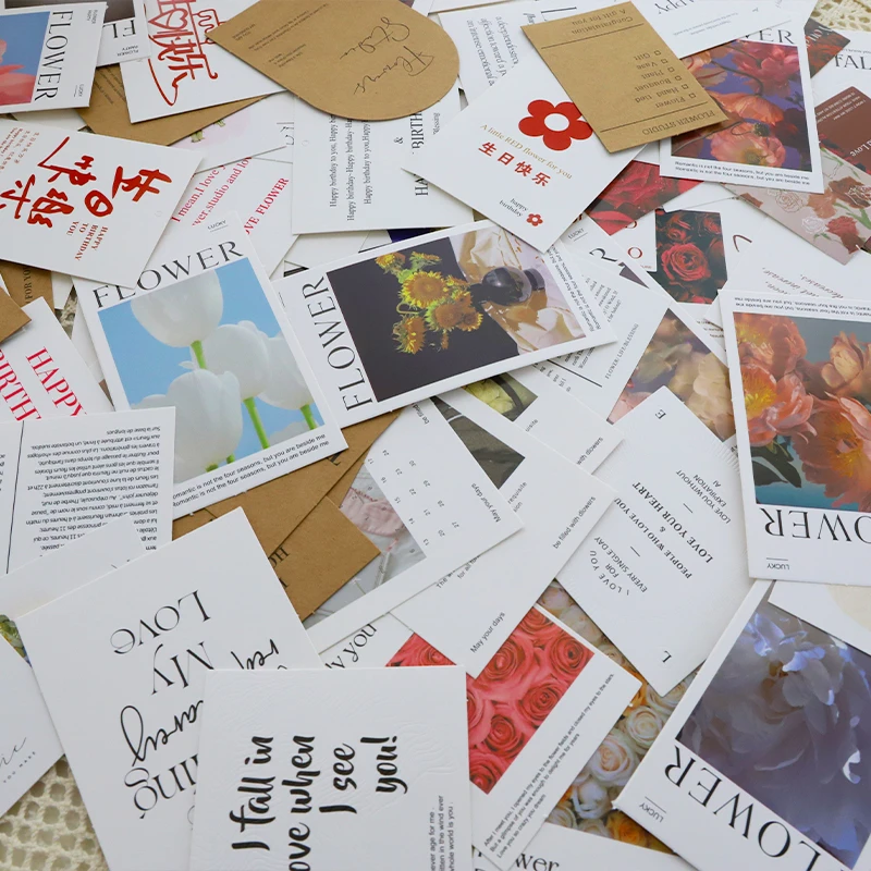 简约网红花卉卡片鲜花花束祝福贺卡吊牌留言卡花店用品资材