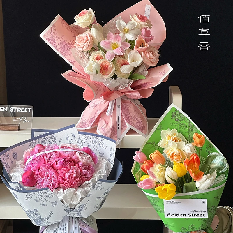 佰草香复古花卉加厚木棉纸玫瑰鲜花包花纸材料花束包装纸