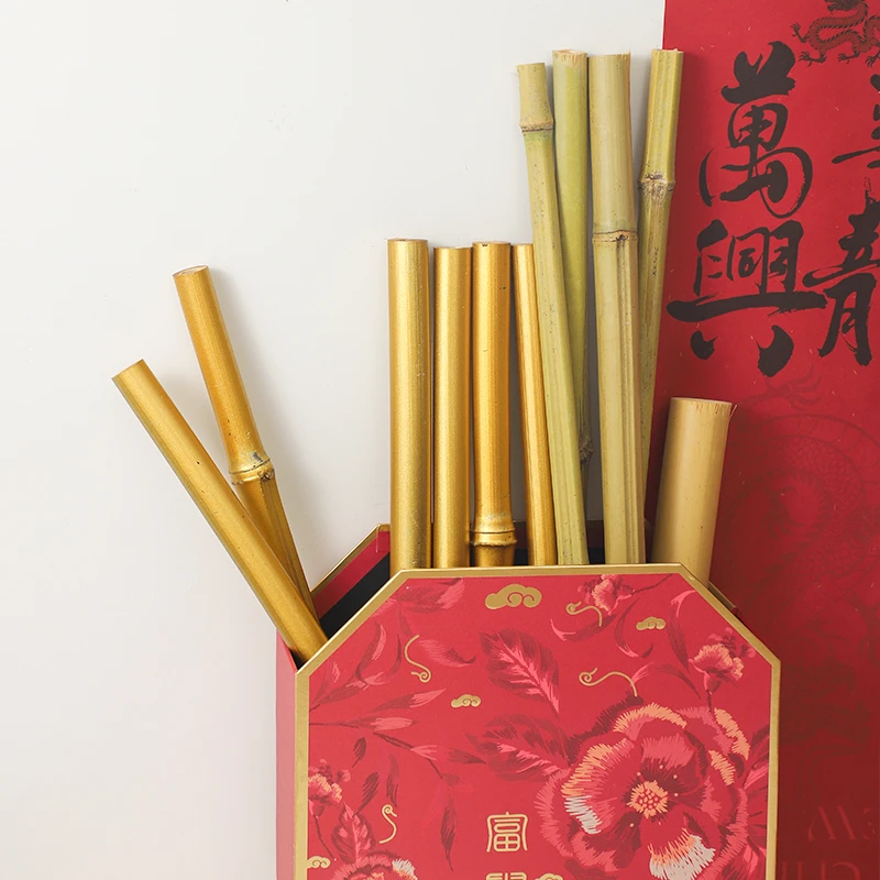 天然原色木竹金色竹子年宵福桶插花材料高级感装饰配件花艺DIY