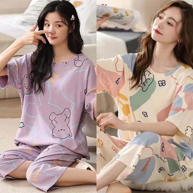 睡衣女夏季短袖夏天2025新款爆款卡通宽松大码套头可外穿家居服25