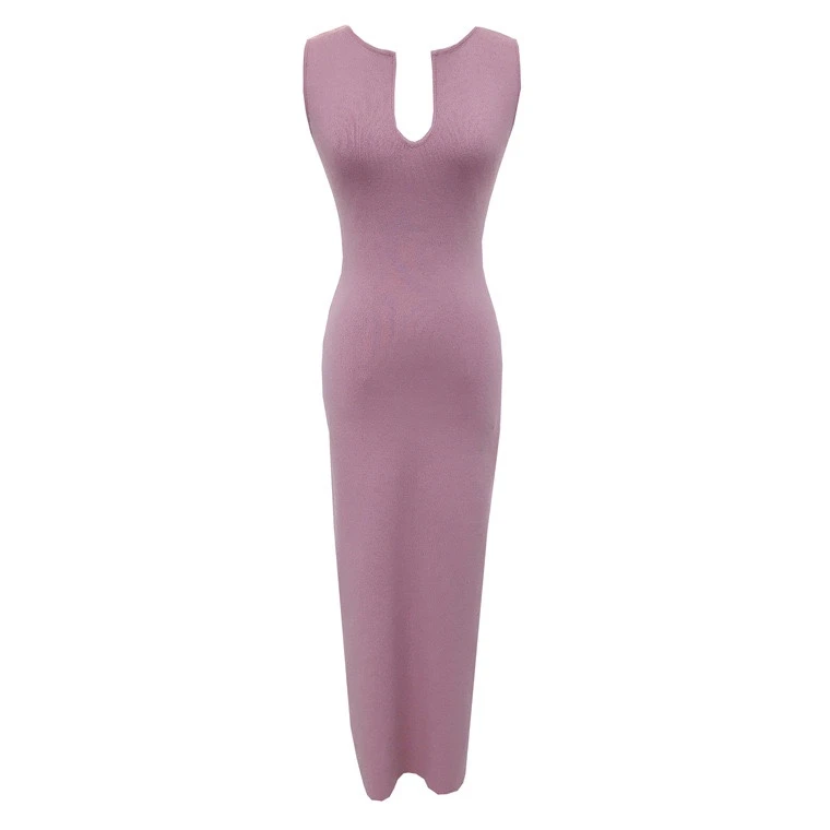 MCREAM SHO开叉连衣裙复古U领吊带无袖针织女气质性感显瘦包臀裙