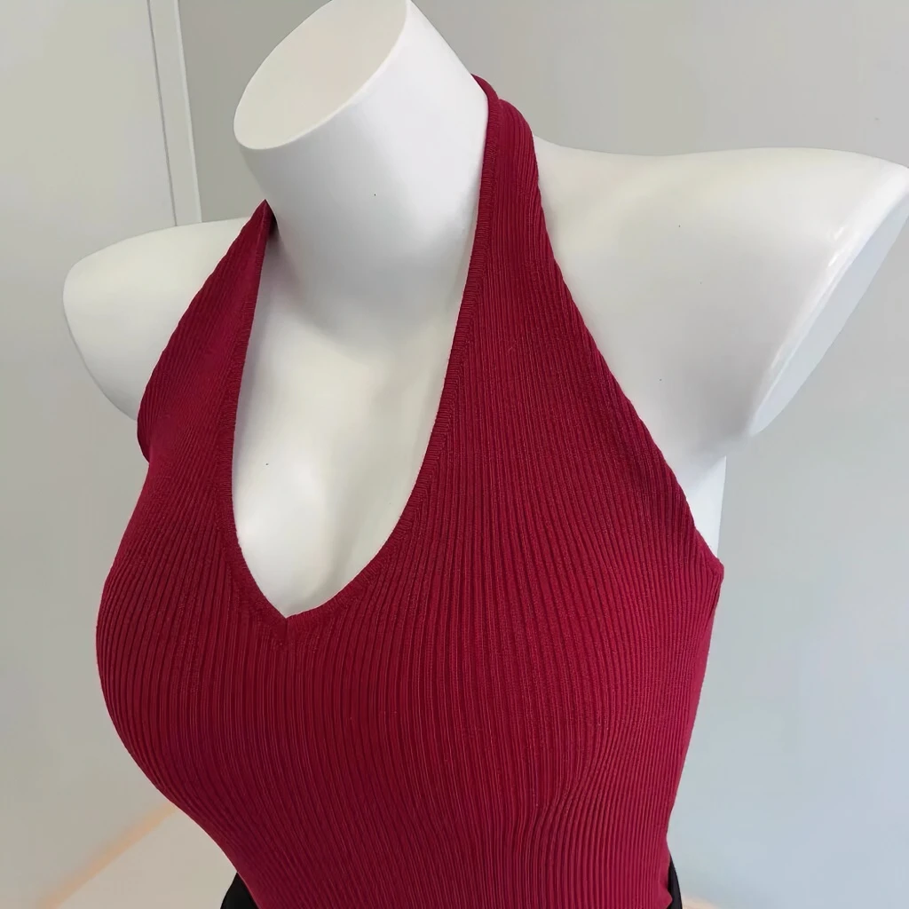 MCREAM SHO法式复古深v领挂脖削肩露背心修身遮副乳吊带内搭上衣