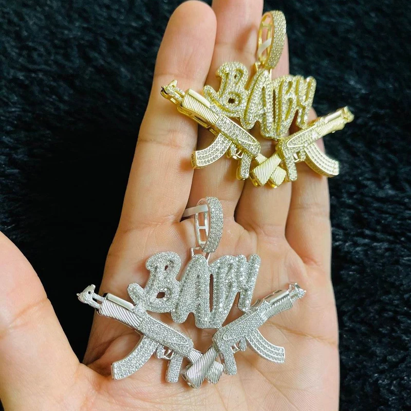 铜合金合成锆石吊坠 新款嘻哈吊坠镶嵌锆石朋克风满钻项链饰品
