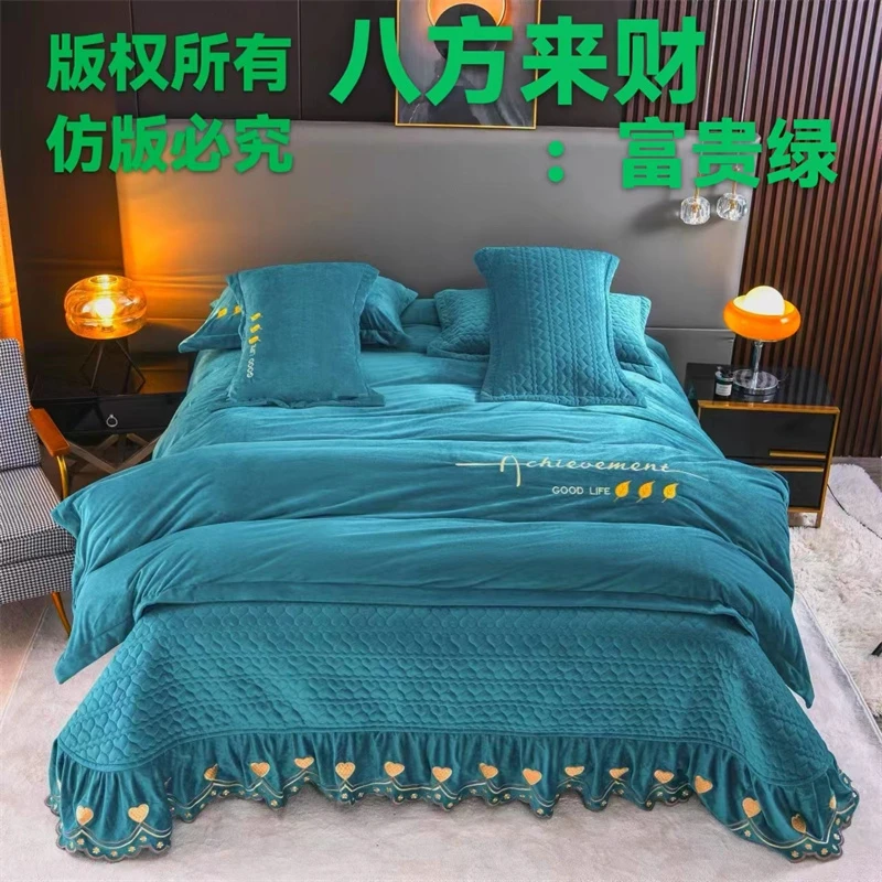 心雨款八方来财.富贵绿.高克重婴儿绒四件套