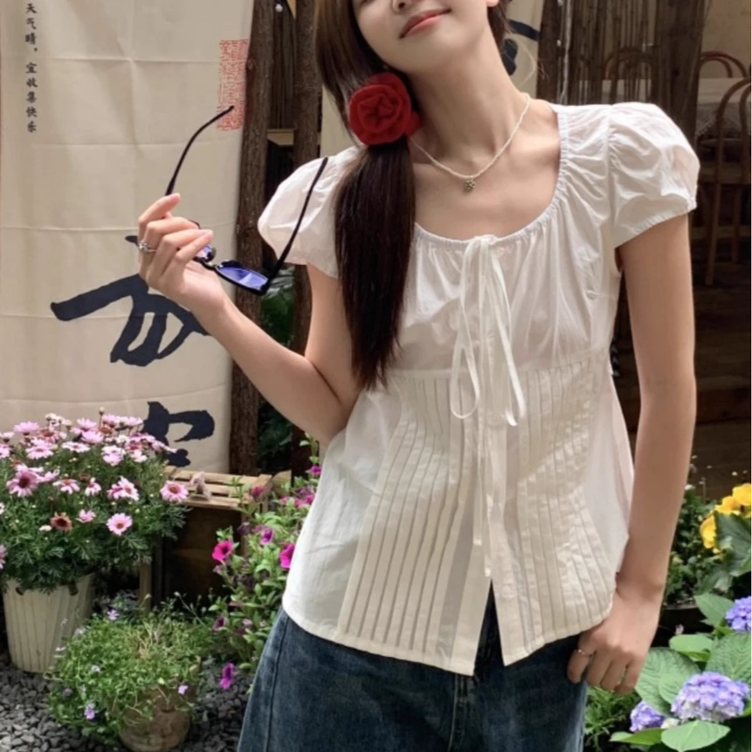 泡泡袖白色衬衫女装2025夏季新款大码胖MM百搭宽松遮肚子显瘦上衣