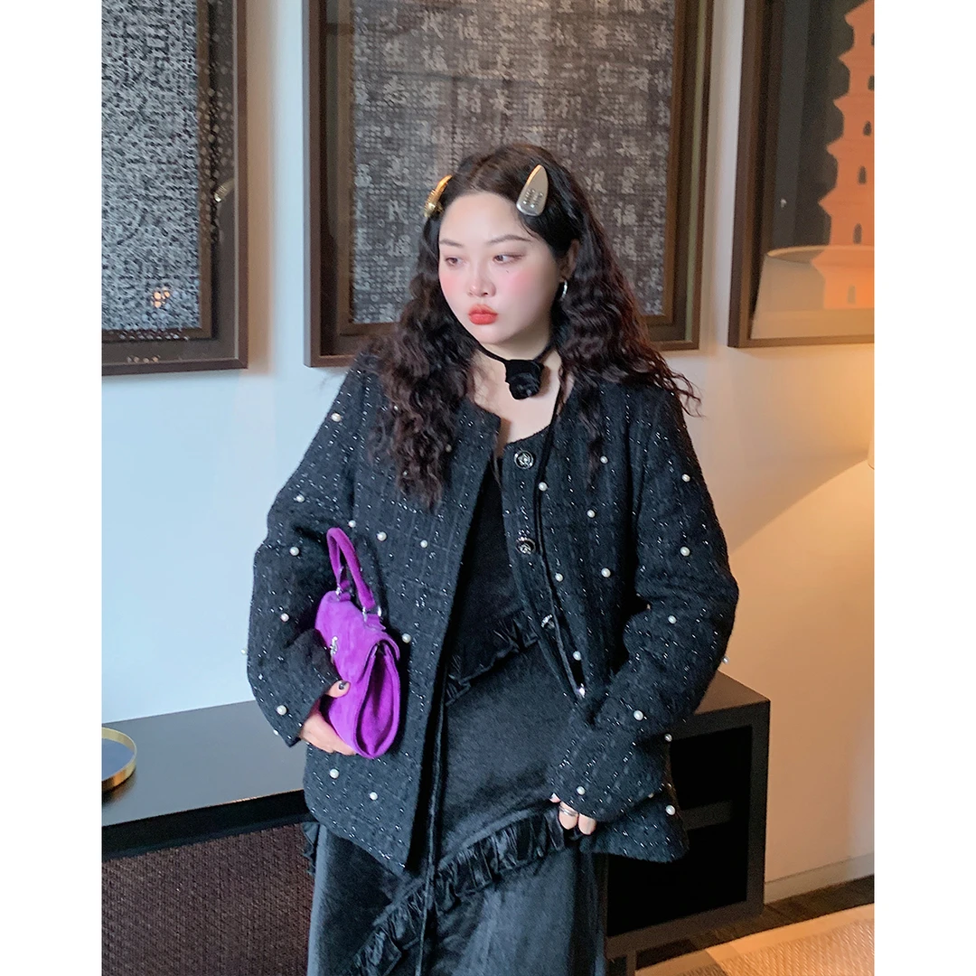 Dazi金大支莓果朗姆 小香羽绒呢料外套0630/0521时尚黑色秋冬气质