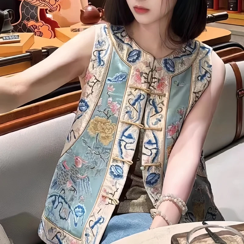 【扶琴】2024新中式国风新款刺绣时尚女无袖马甲